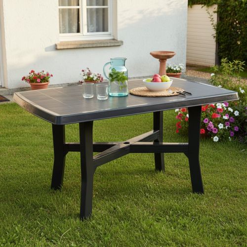 Tavolo da Esterno Nero Antracite 6 Posti Lunghezza Massima 138 cm 138x88x72h cm, Finitura Effetto Quadrettato Made in Italy - Raspberry