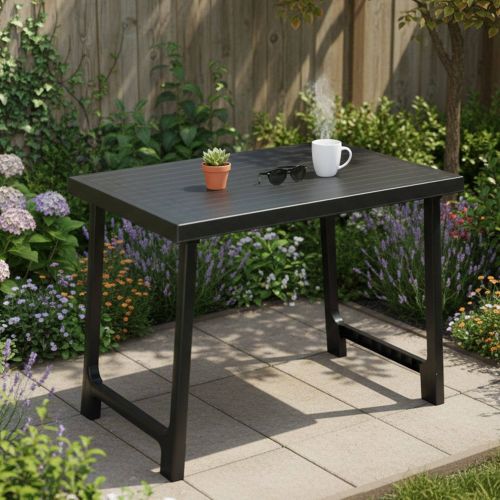 Tavolo da Esterno Nero Antracite 6 Posti Lunghezza Massima 81 cm 81x56x63h cm, Finitura Effetto Rigato Made in Italy - Beechwood