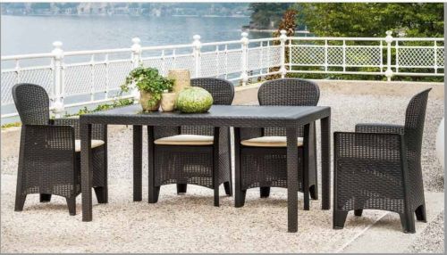 Tavolo da esterno Portici, Tavolo rettangolare da pranzo, Tavolo da giardino multiuso effetto rattan, 100% Made in Italy, 150x90h72 cm, Antracite