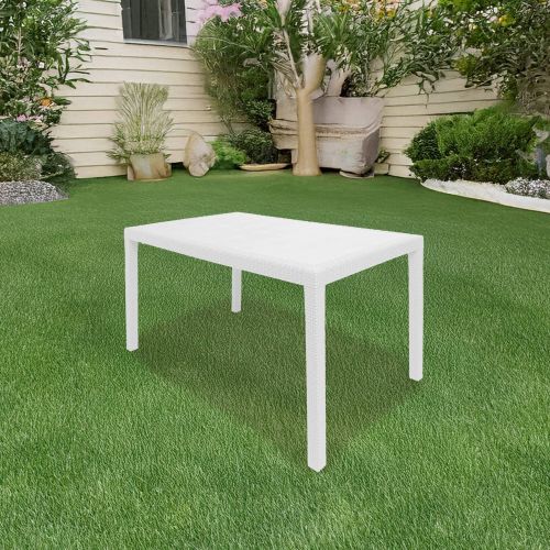 Tavolo da esterno Portici, Tavolo rettangolare da pranzo, Tavolo da giardino multiuso effetto rattan, 100% Made in Italy, 150x90h72 cm, Bianco