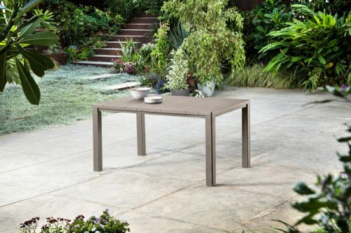 Tavolo da esterno Quiliano, Base per picnic, Piano da pranzo da giardino, Banco outdoor multiuso, 147x90 h75 cm, Tortora