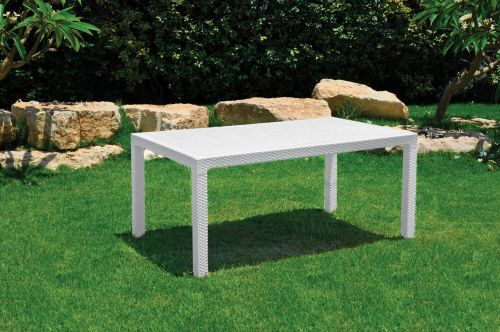 Tavolo da esterno Solero, Base per picnic, Piano da pranzo da giardino, Banco outdoor multiuso, 95x161 h75 cm, Bianco