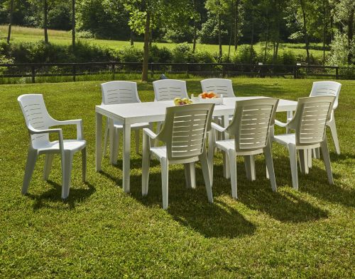 Tavolo da esterno Susa, Tavolo rettangolare allungabile da pranzo, Tavolo da giardino estensibile, 100% Made in Italy, 150x90h72 cm, Bianco