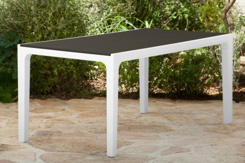 Tavolo da esterno Tornaco, Base per picnic, Piano da pranzo da giardino, Banco outdoor multiuso, 160x90 h74 cm, Bianco e Grigio scuro
