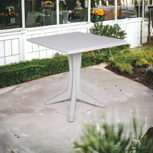 Tavolo da esterno Trani, Tavolo quadrato fisso, Tavolino da giardino multiuso, 100% Made in Italy, 70x70h72 cm, Bianco
