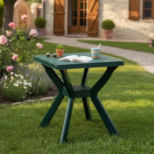 Tavolo da Esterno Verde 4 Posti Tavolo Tavolo Fisso Quadrato 70x70x72h cm, Lunghezza Massima 70 cm Made in Italy - Straven