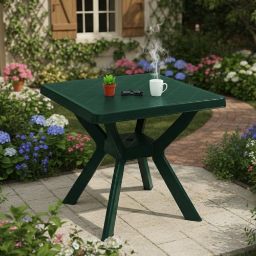 Tavolo da Esterno Verde 4 Posti Tavolo Tavolo Fisso Quadrato 79x79x72h cm, Lunghezza Massima 79 cm Made in Italy - Normandy