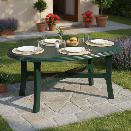 Tavolo da Esterno Verde 6 Posti Tavolo Tavolo da Esterno Fisso 165x110x72h cm, Lunghezza Massima 165 cm Made in Italy - Simmsville