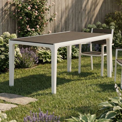 Tavolo da giardino 6 posti 160x90cm bianco e grigio scuro - Nanaimo