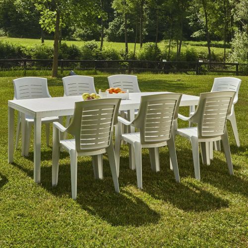 Tavolo da giardino allungabile 8-10 posti 150-220x90cm bianco - Arabesch