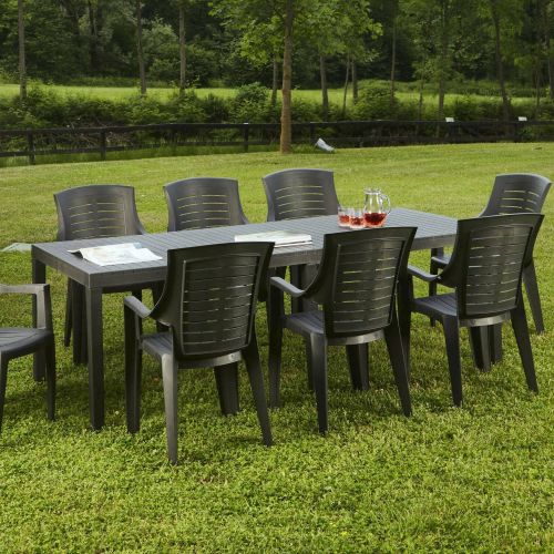 Tavolo da giardino allungabile 8-10 posti 150-220x90cm effetto doghe antracite - Arabesch