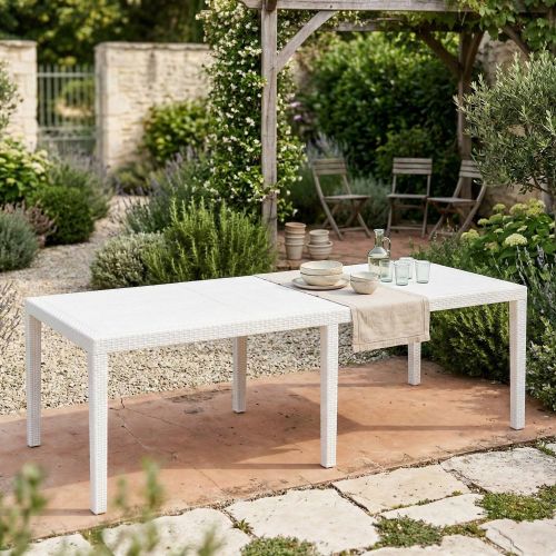 Tavolo da giardino allungabile 8-10 posti 150-220x90cm effetto rattan bianco - Abbaviva