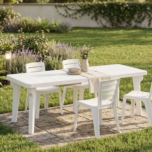 Tavolo da giardino allungabile 8-10 posti 160-220x90cm bianco - Anatre
