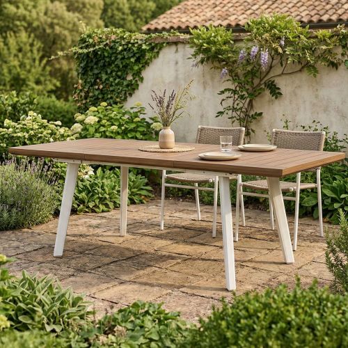 Tavolo da giardino allungabile 8-10 posti 162-241x100cm bianco e tortora - Quispamsis