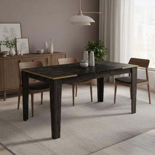 Tavolo elegante rettangolare 8 posti nero e oro 145x85cm - Asciano