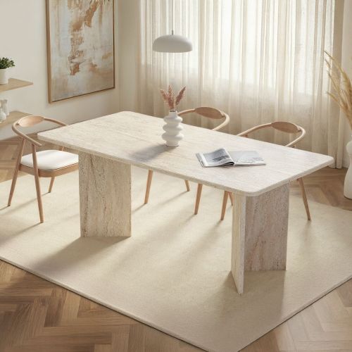 Tavolo Fisso Beige Marmo 6 Posti Forma Rettangolare 180x90x75h cm, Materiale Piano in Legno Nobilitato - Noleme