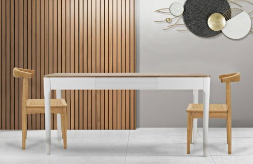 Tavolo fisso Besozzo, Ripiano da cucina, Consolle per sala da pranzo, Ripiano rettangolare fisso, 180x60 h80 cm, Bianco e Marrone