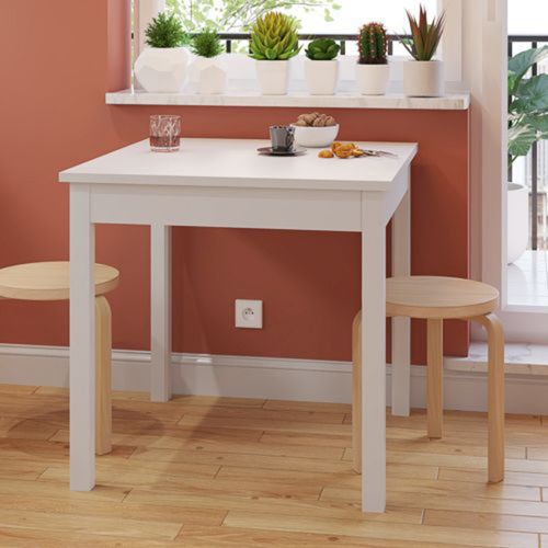Tavolo Fisso Bianco 4 Posti Forma Quadrato 80x80x76h cm, Materiale Piano in Legno Nobilitato - Lofaka