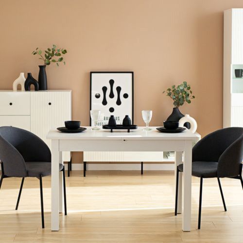 Tavolo Fisso Bianco 6 Posti Forma Rettangolare 120x70x76h cm, Materiale Piano in Legno Nobilitato - Litabana