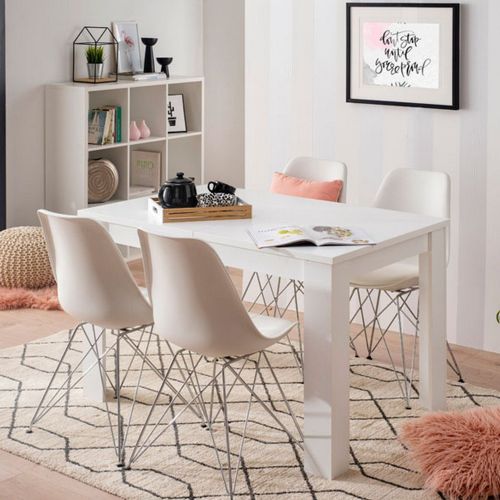 Tavolo Fisso Bianco 6 Posti Forma Rettangolare 120x80x74.5h cm, Materiale Piano in Legno Nobilitato - Uscio