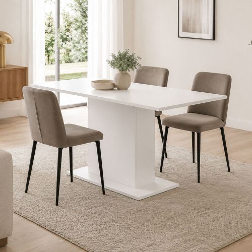 Tavolo Fisso Bianco 6 Posti Forma Rettangolare 138x80x74h cm, Materiale Piano in Legno Nobilitato - Litarari