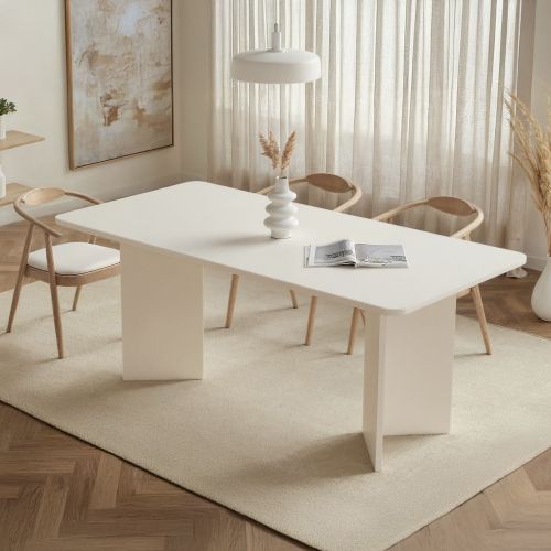 Tavolo Fisso Bianco 6 Posti Forma Rettangolare 180x90x75h cm, Materiale Piano in Legno Nobilitato - Noleme