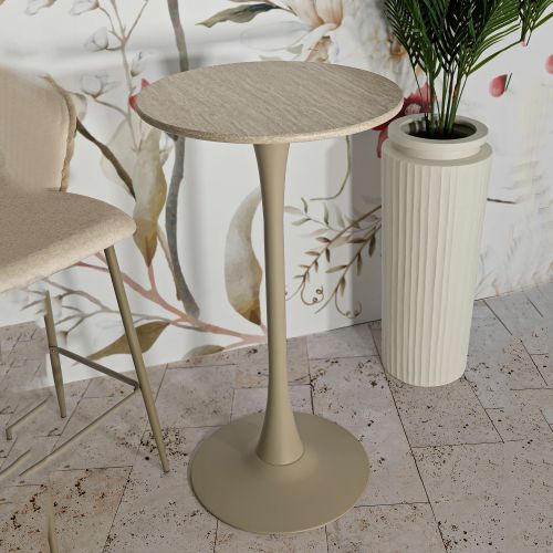 Tavolo Fisso Bianco Crema 2 Posti Forma Rotondo 60x60x106h cm, Sfumatura Colore Struttura Crema - Leh
