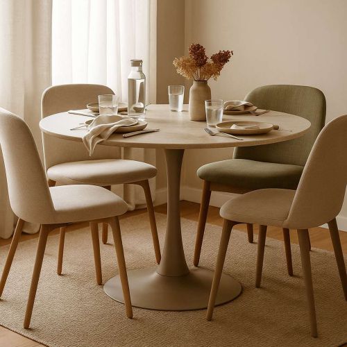 Tavolo Fisso Bianco Crema 4 Posti Forma Rotondo 120x120x86h cm, Sfumatura Colore Struttura Crema - Ceduna