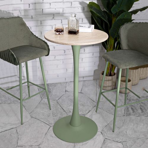 Tavolo Fisso Bianco Crema Verde 2 Posti Forma Rotondo 60x60x106h cm, Sfumatura Colore Struttura Crema - Leh