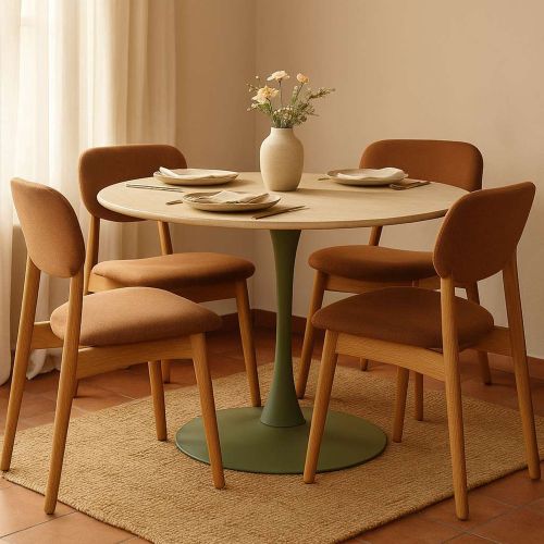 Tavolo Fisso Bianco Crema Verde 4 Posti Forma Rotondo 120x120x76h cm, Sfumatura Colore Struttura Crema - Coober