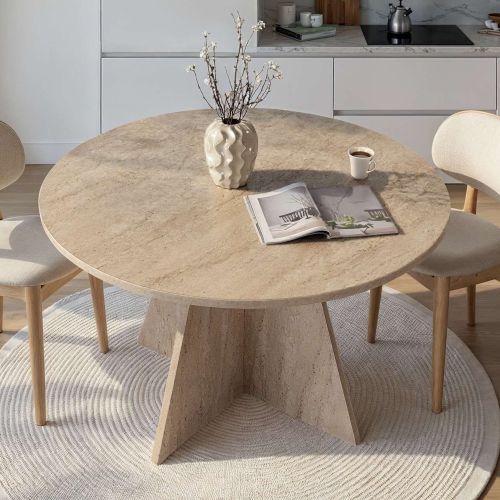 Tavolo Fisso Bianco Marmo 4 Posti Forma Rotondo 120x120x75h cm, Peso Supportato 60 kg - Racale