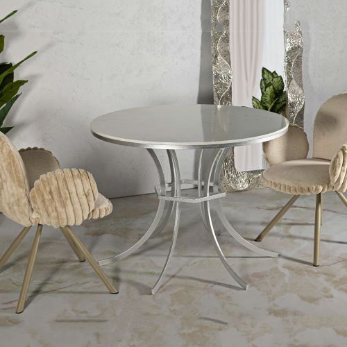 Tavolo Fisso Bianco Marmo Argento 2 Posti Piano Effetto Marmo 100x100x77h cm, Forma Rotondo - Otmar