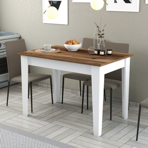 Tavolo Fisso Bianco Marrone 6 Posti Forma Rettangolare 110x72x75h cm, Peso Supportato 120 kg - Zane