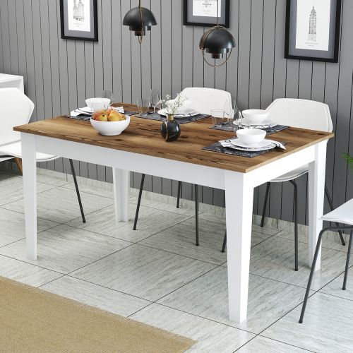 Tavolo Fisso Bianco Marrone Noce 6 Posti Forma Rettangolare 145x88x75h cm, Peso Supportato 120 kg - Sicura