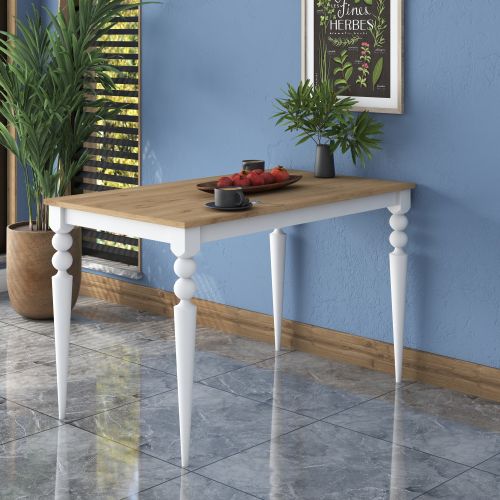 Tavolo Fisso Bianco Marrone Rovere 6 Posti Forma Rettangolare 120x70x74h cm, Peso Supportato 120 kg - Cingoli