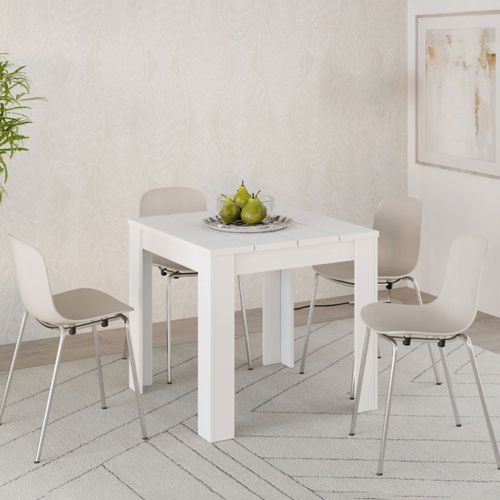 Tavolo Fisso Bianco Opaco 4 Posti Ripiano Effetto Dogato 80x80x76h cm, Forma Quadrato - Trosa