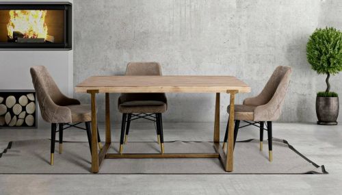 Tavolo fisso Bisenti, Ripiano da cucina, Consolle per sala da pranzo, Ripiano rettangolare fisso, Oro e Marrone, 150x90 h78 cm