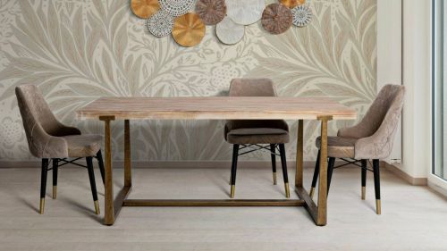 Tavolo fisso Bisenti, Ripiano da cucina, Consolle per sala da pranzo, Ripiano rettangolare fisso, Oro e Marrone, 180x90 h78 cm