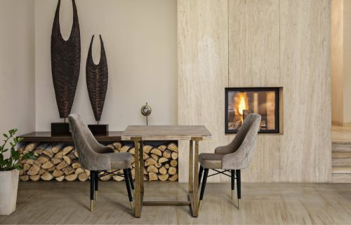 Tavolo fisso Bisenti, Ripiano da cucina, Consolle per sala da pranzo, Ripiano rettangolare fisso, Oro e Marrone, 80x80 h76 cm