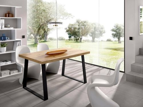 Tavolo fisso Campello, Tavolo da pranzo multiuso, Tavolo rettangolare da cucina o sala da pranzo, 140x90h75 cm, Rovere Nodi