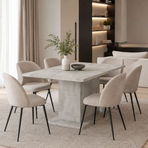 Tavolo Fisso Grigio Cemento 6 Posti Forma Rettangolare 138x80x74h cm, Sfumatura Colore Struttura Cemento - Litarari