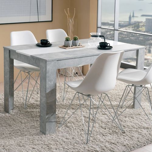 Tavolo Fisso Grigio Cemento Bianco 6 Posti Forma Rettangolare 135x80.5x74.5h cm, Colore Struttura Bianco - Simala