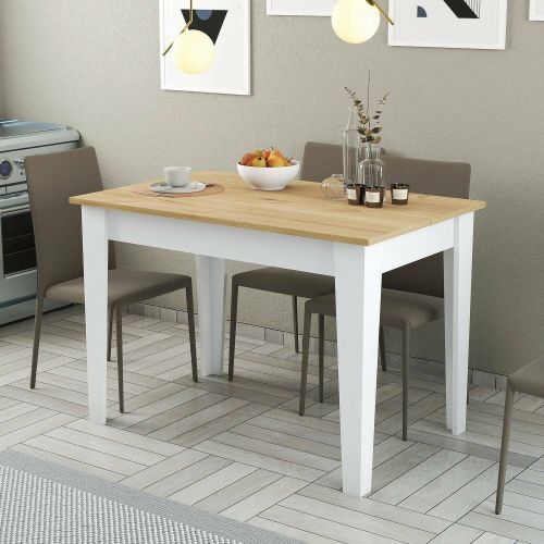 Tavolo fisso Heli, Ripiano da cucina, Consolle per sala da pranzo, Ripiano rettangolare fisso, 110x72 h75 cm, Bianco e Quercia