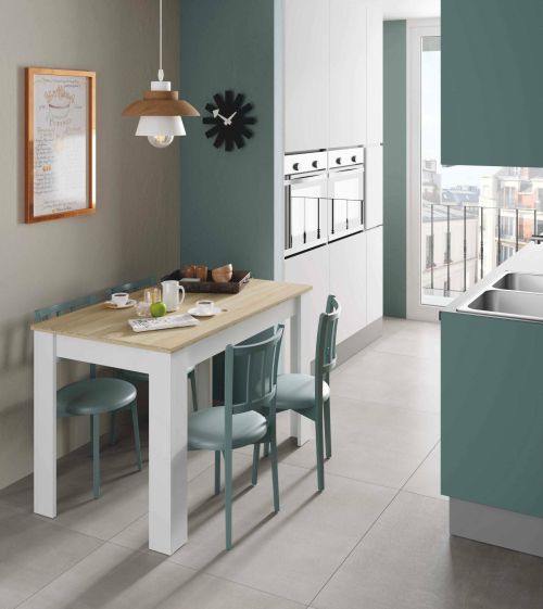 Tavolo fisso Lowell, Tavolo per sala pranzo, Tavolo consolle moderno per salotto o cucina, 109x67x78 cm, Bianco e Rovere