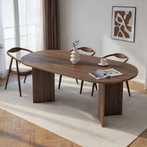 Tavolo Fisso Marrone Noce 6 Posti Forma Ovale 200x90x75h cm, Materiale Piano in Legno Nobilitato - Nofalota