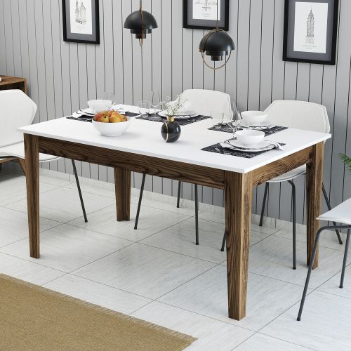 Tavolo Fisso Marrone Noce Bianco 6 Posti Forma Rettangolare 145x88x75h cm, Peso Supportato 120 kg - Viverone