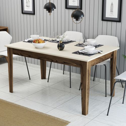 Tavolo Fisso Marrone Noce Bianco Crema 6 Posti Forma Rettangolare 145x88x75h cm, Peso Supportato 120 kg - Viverone
