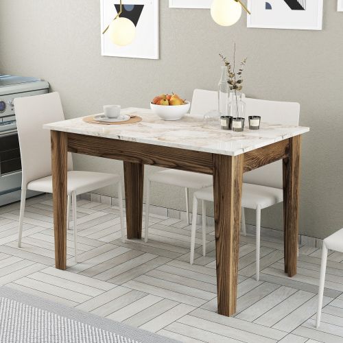 Tavolo Fisso Marrone Noce Bianco Marmo 6 Posti Forma Rettangolare 110x72x75h cm, Peso Supportato 120 kg - Madone