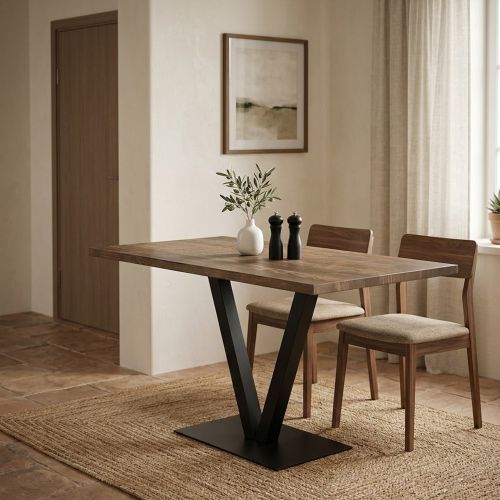 Tavolo Fisso Marrone Noce Nero 6 Posti Forma Rettangolare 125x66x77h cm, Peso Supportato 100 kg - Vadena