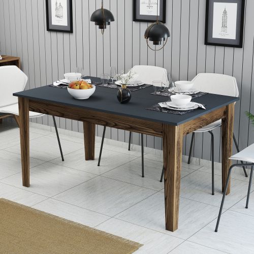 Tavolo Fisso Marrone Noce Nero Antracite 6 Posti Forma Rettangolare 145x88x75h cm, Peso Supportato 120 kg - Viverone